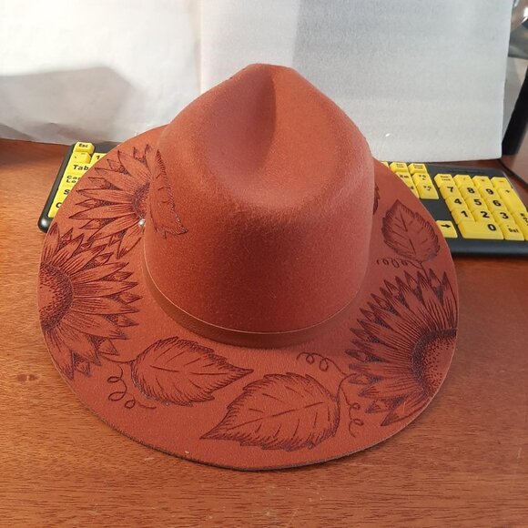 NEW ! Native American Tribe Hand Made Brown Sunflower Burnt Hat main image 5